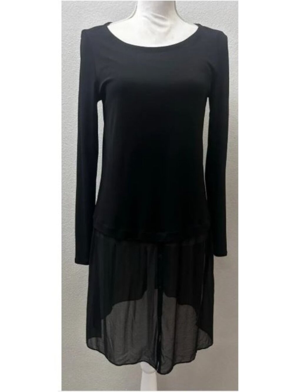 Eileen Fisher Black Layered Sheer Hem Tunic S/P Long Sleeve